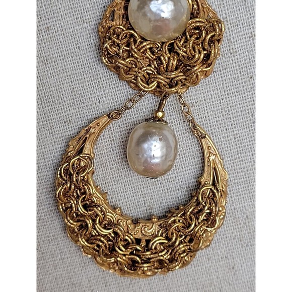 Rare Signed Miriam Haskell Double Dangle Baroque Pearl Multi Chain Necklace VTG - Picture 2 of 9